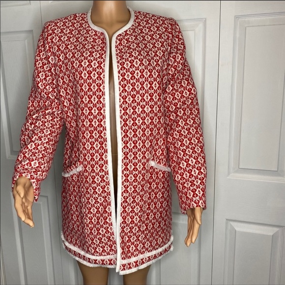 Cynthia Rowley Red White Print Open Lined Blazer L - Picture 1 of 9